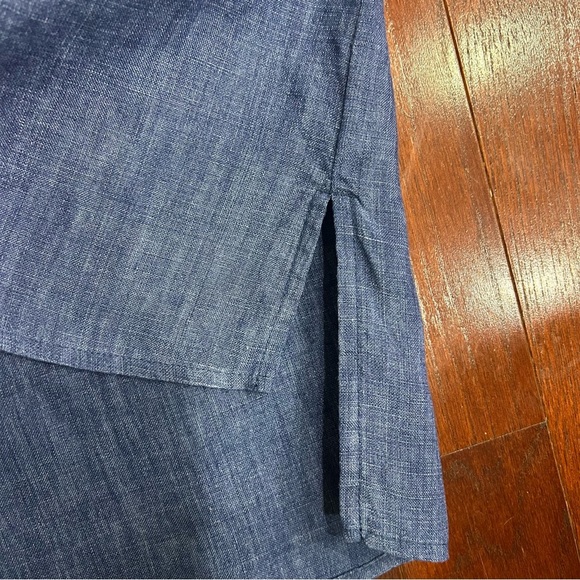 $169 Eileen Fisher Yarn-Dyed Handkerchief Organic Linen Shirt size large blue - Picture 11 of 11